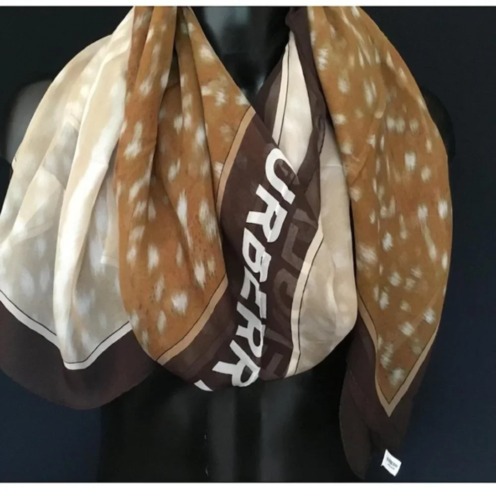 BURBERRY - Silk Chiffon Stole - 200 x 100 cm Brown. NWT